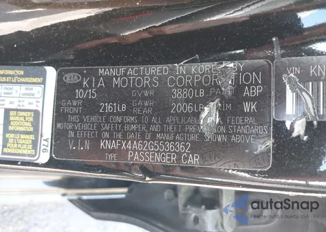 2016 Kia Forte Lx из США, поврежденный, VIN KNAFX4A62G5536362